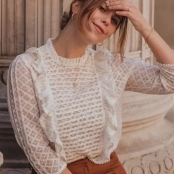 NWT Sezane Emma Blouse Ecru 10 - Picture 4 of 8